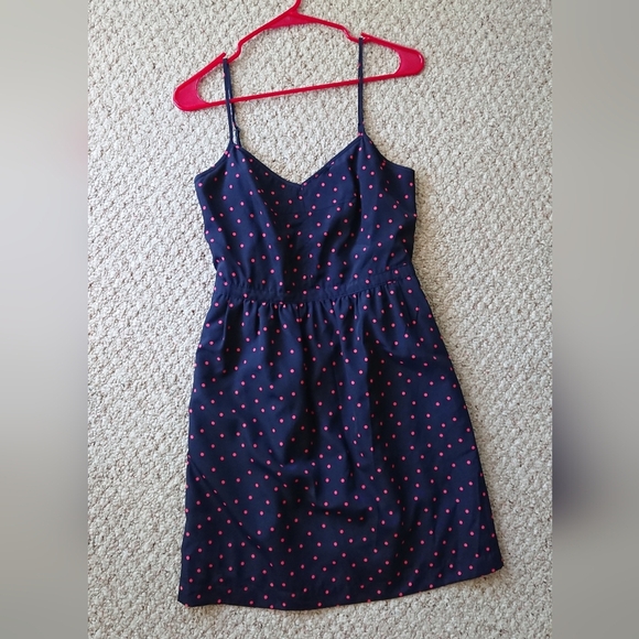 J. CREW Navy Blue & Pink Polka Dot Dress Size 6 - Picture 6 of 11